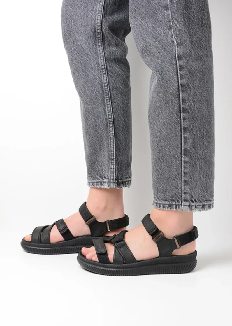 DAMES Wolky Sandalen<Action Lady - zwart gevet leer