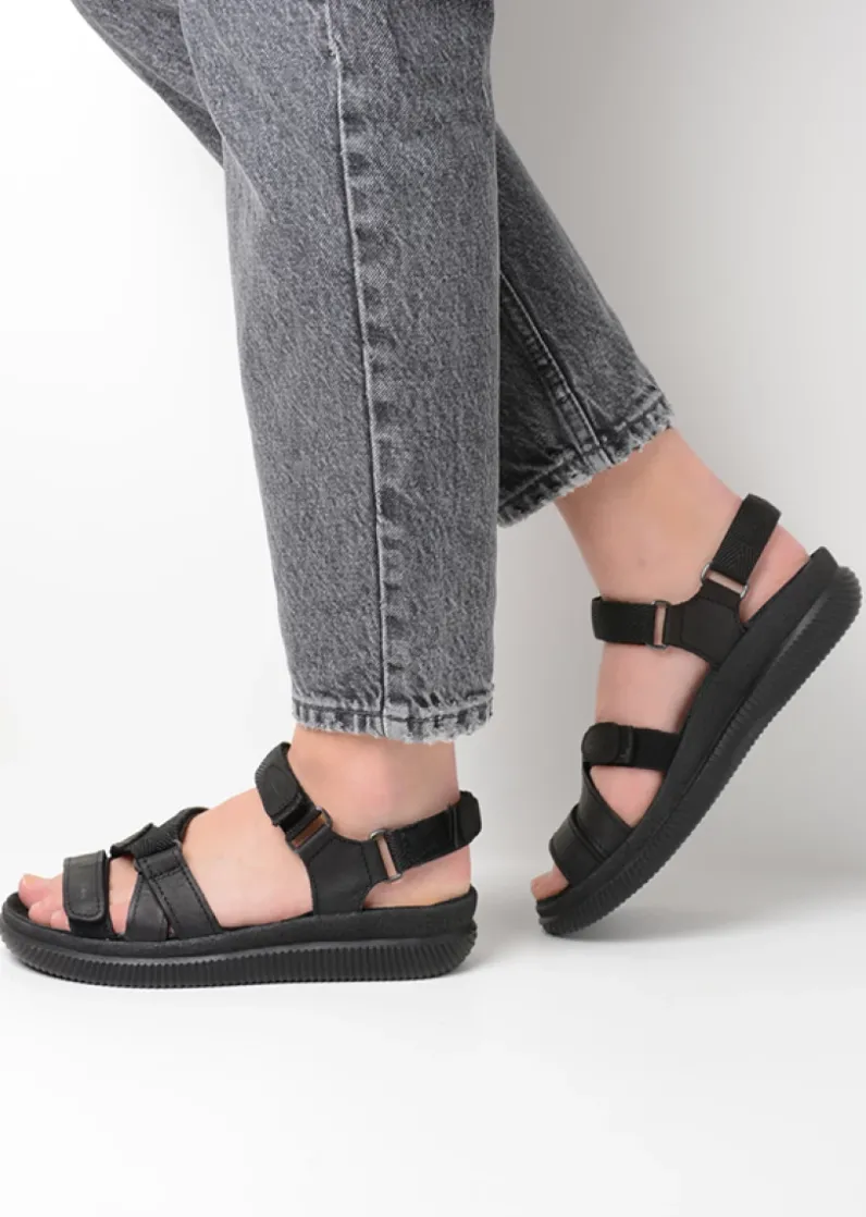 DAMES Wolky Sandalen<Action Lady - zwart gevet leer
