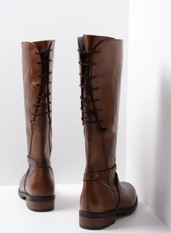 DAMES Wolky Veterlaarzen|Lange Laarzen<Belmore - cognac leer