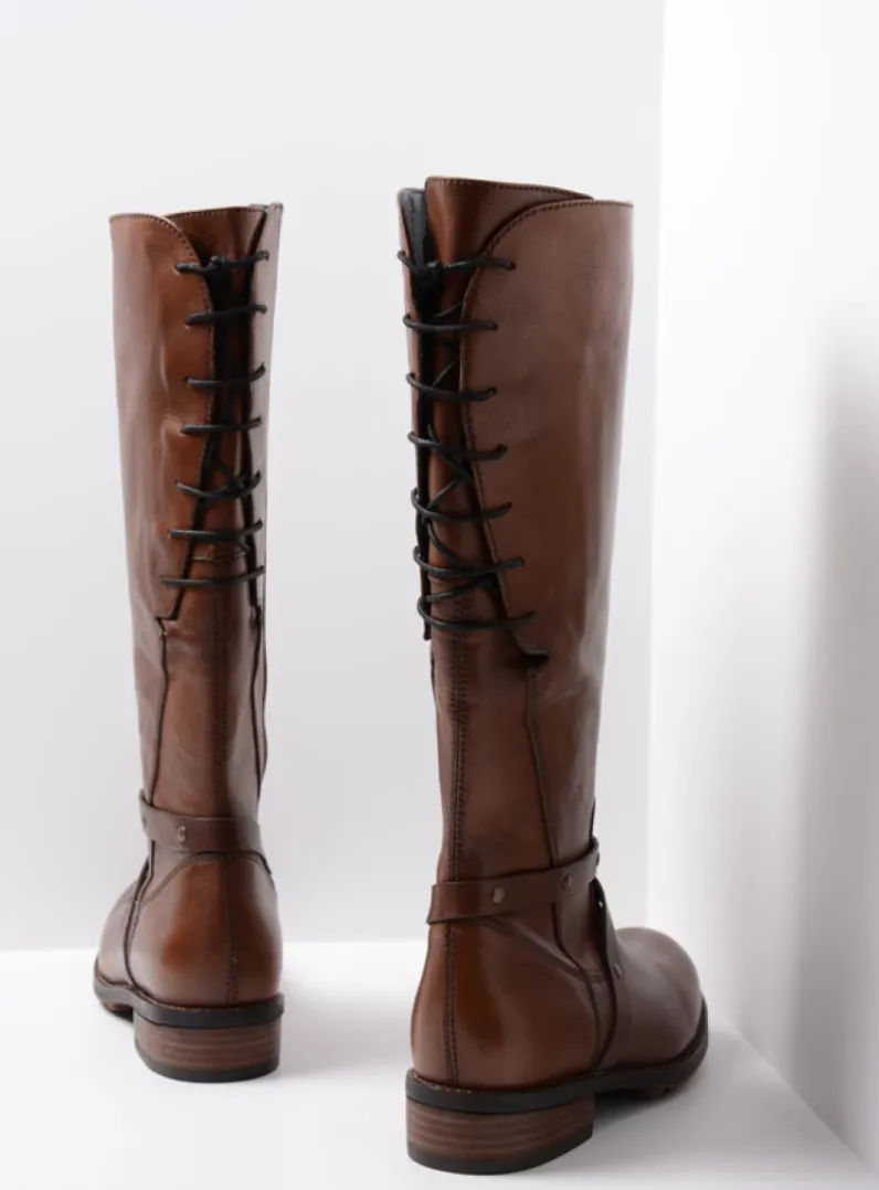 DAMES Wolky Veterlaarzen|Lange Laarzen<Belmore - cognac leer