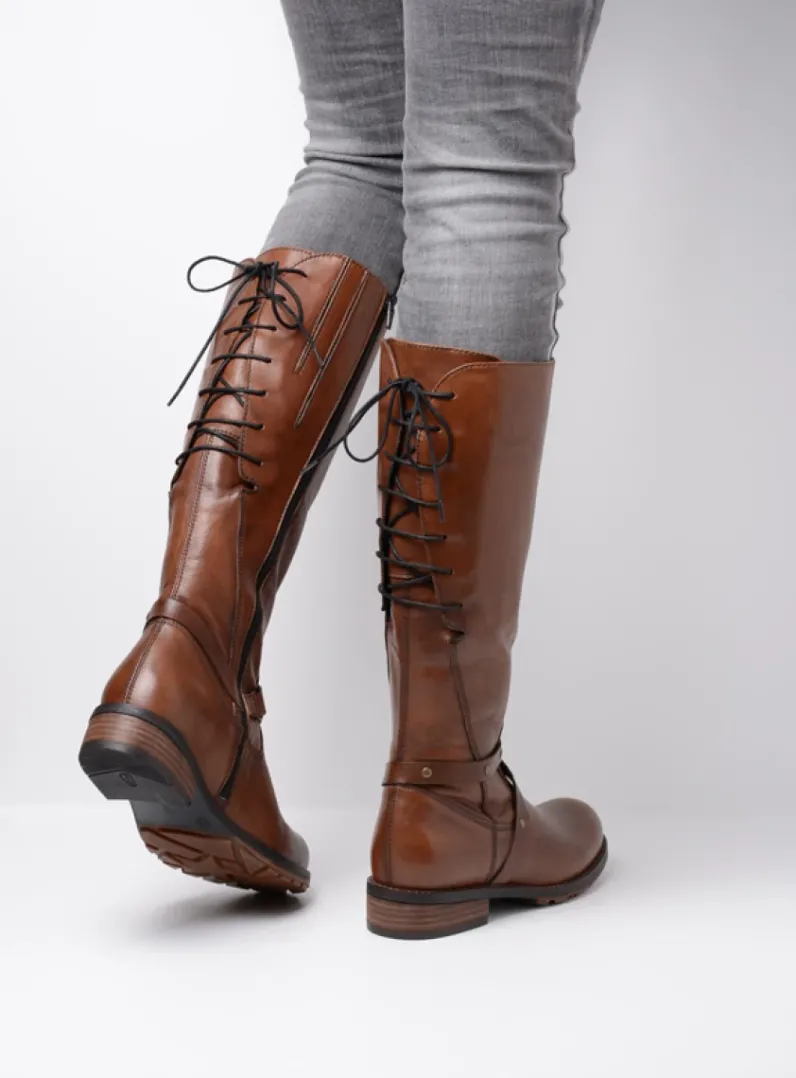 DAMES Wolky Veterlaarzen|Lange Laarzen<Belmore - cognac leer