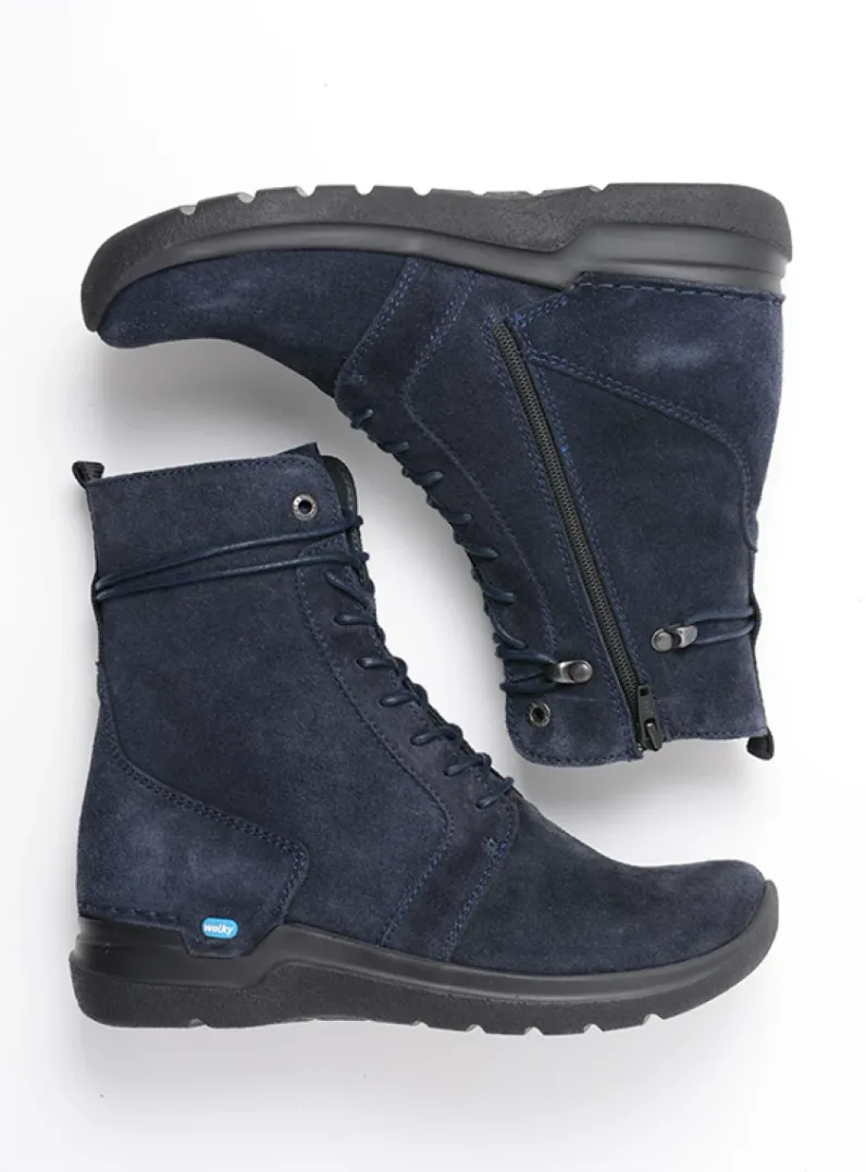 DAMES Wolky Hoge Veterschoenen|Veterlaarzen<Bluff - blauw suede