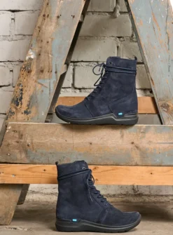 DAMES Wolky Hoge Veterschoenen|Veterlaarzen<Bluff - blauw suede