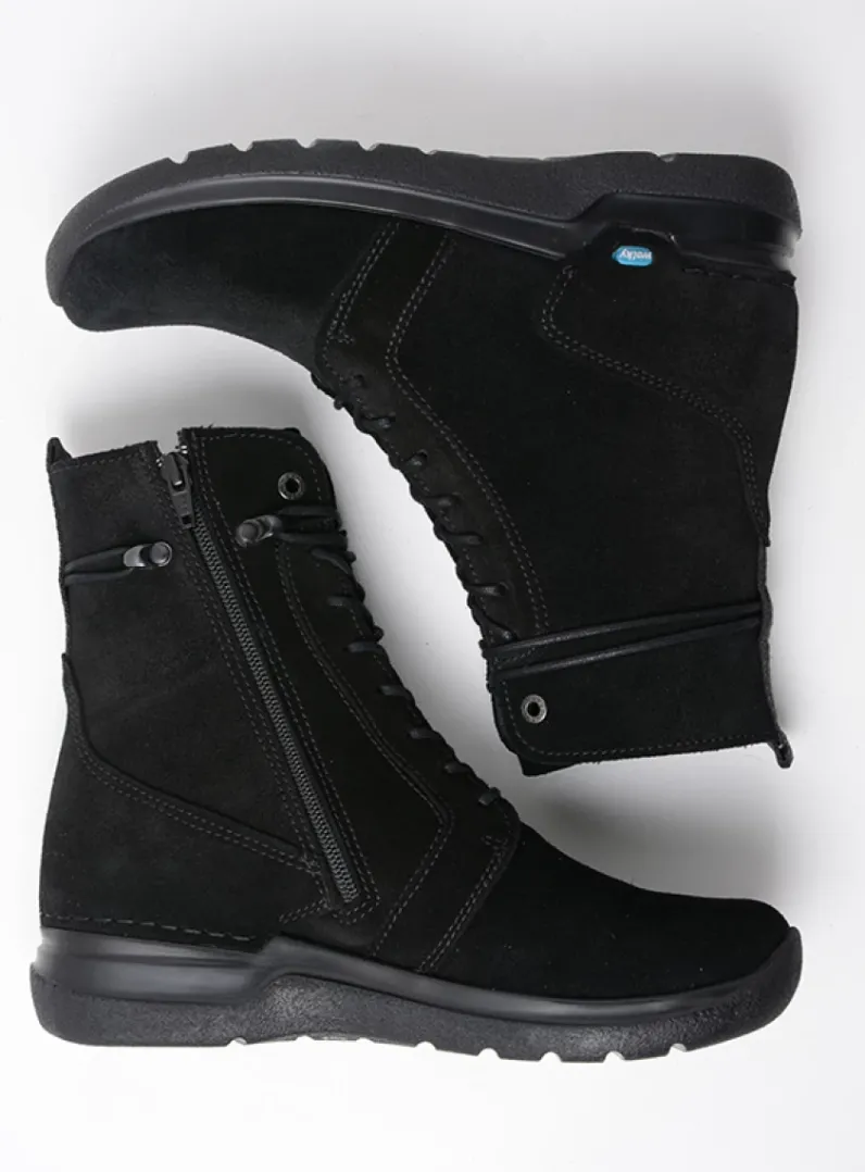 DAMES Wolky Hoge Veterschoenen|Veterlaarzen<Bluff - zwart suede