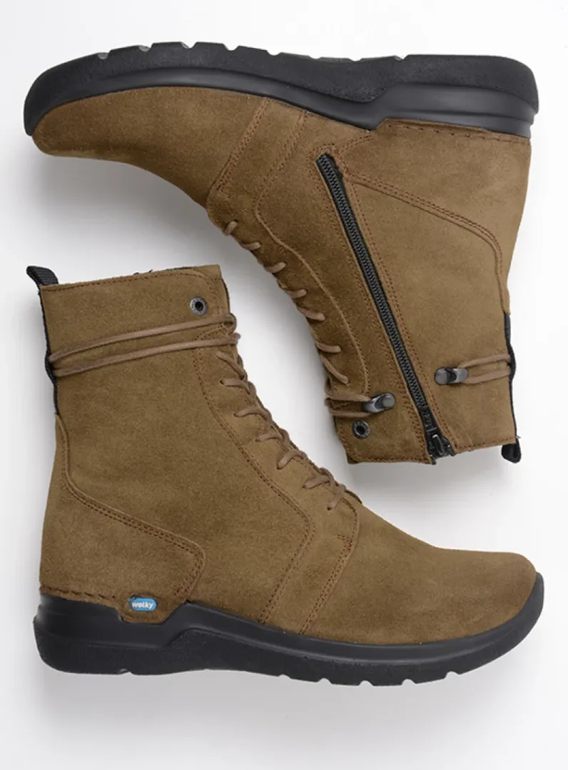 DAMES Wolky Hoge Veterschoenen|Veterlaarzen<Bluff DB - donker taupe suede