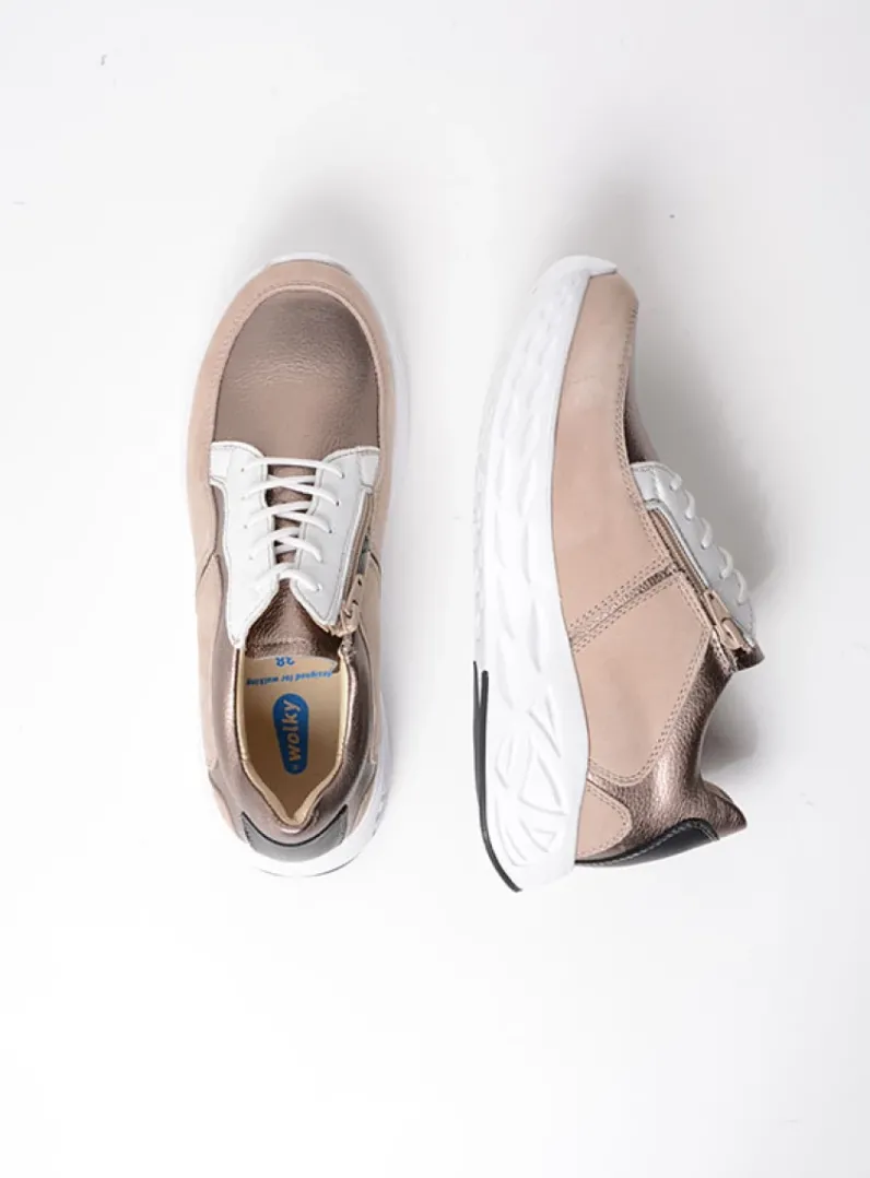 DAMES Wolky Lage Veterschoenen|Wandelschoenen<Bounce - safari/brons combi leer