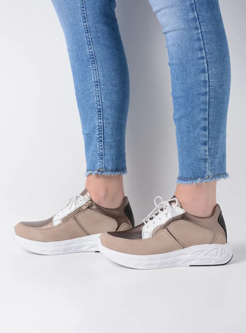 DAMES Wolky Lage Veterschoenen|Wandelschoenen<Bounce - safari/brons combi leer