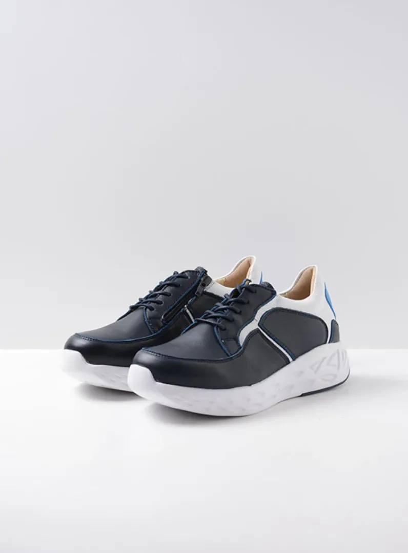 DAMES Wolky Lage Veterschoenen|Wandelschoenen<Bounce - wit/blauw combi leer