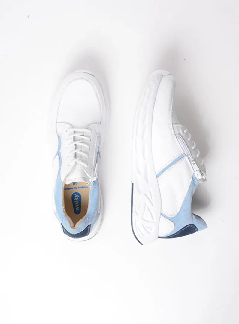 DAMES Wolky Lage Veterschoenen|Wandelschoenen<Bounce - wit/blauw leer