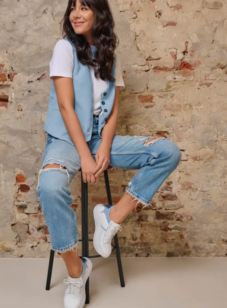 DAMES Wolky Lage Veterschoenen|Wandelschoenen<Bounce - wit/blauw leer