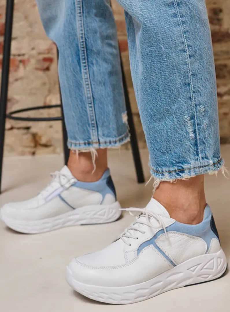 DAMES Wolky Lage Veterschoenen|Wandelschoenen<Bounce - wit/blauw leer