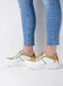 DAMES Wolky Lage Veterschoenen|Wandelschoenen<Bounce - wit/groen combi leer