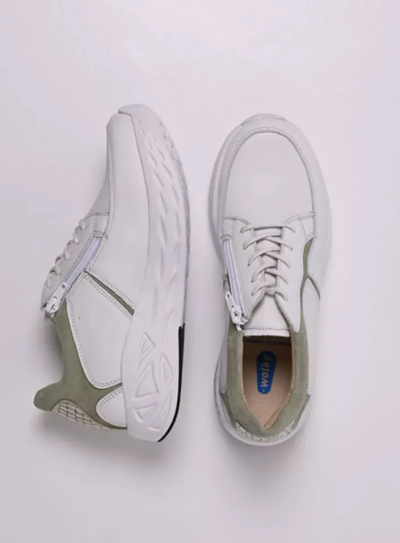 DAMES Wolky Lage Veterschoenen|Wandelschoenen<Bounce - wit/lichtgroen leer