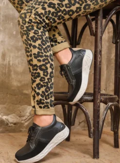 DAMES Wolky Lage Veterschoenen|Wandelschoenen<Bounce - zwart combi leer