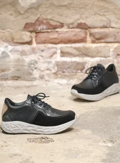 DAMES Wolky Lage Veterschoenen|Wandelschoenen<Bounce - zwart combi leer