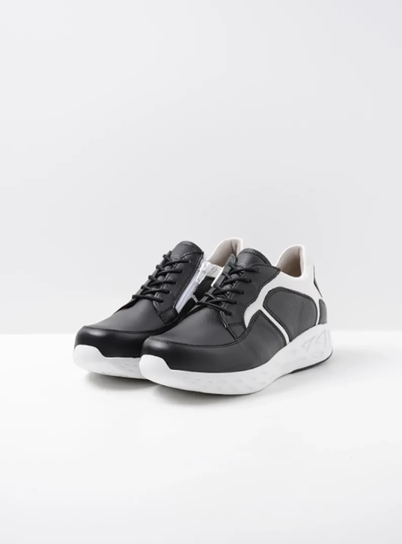 DAMES Wolky Lage Veterschoenen|Wandelschoenen<Bounce - zwart/wit leer
