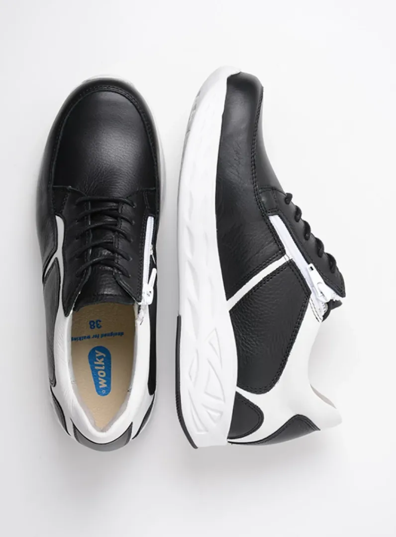 DAMES Wolky Lage Veterschoenen|Wandelschoenen<Bounce - zwart/wit leer