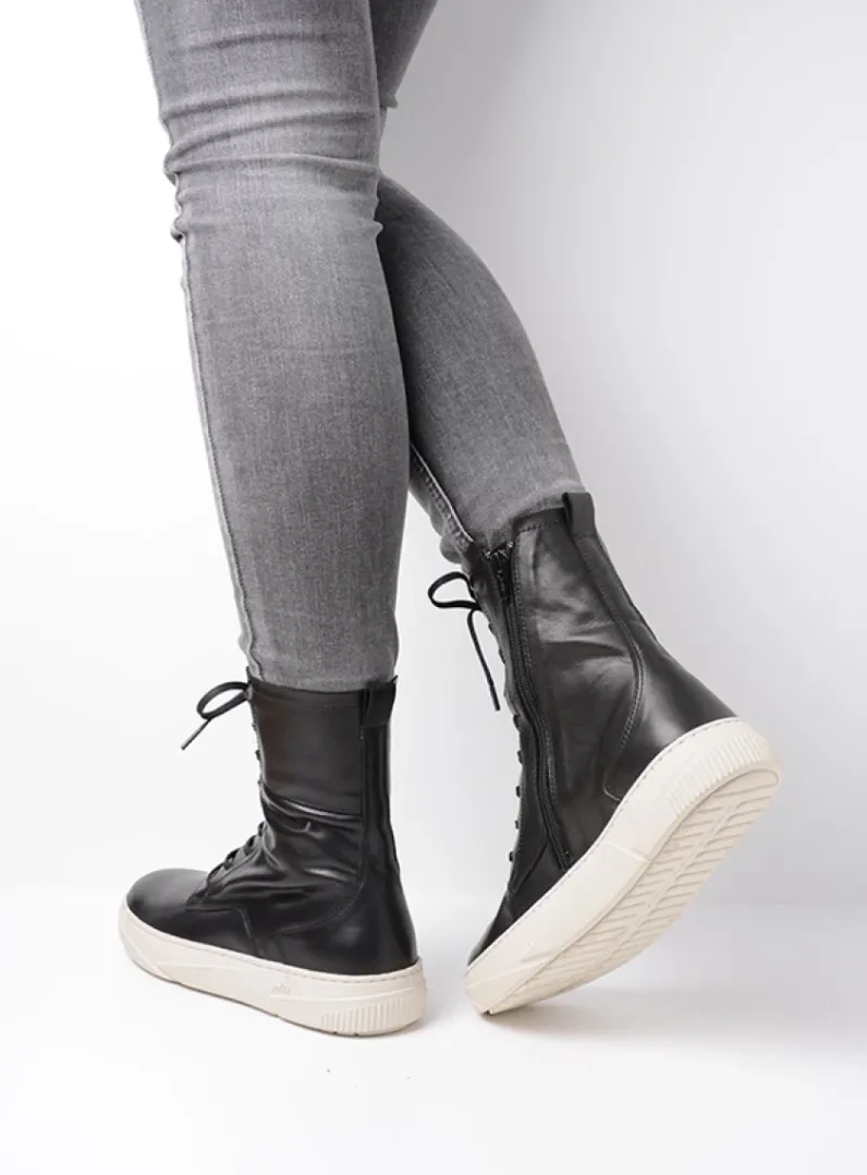DAMES Wolky Hoge Veterschoenen|Veterlaarzen<Check - zwart leer