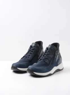 DAMES Wolky Hoge Veterschoenen|Wandelschoenen<Crown S2F - blauw stretchleer
