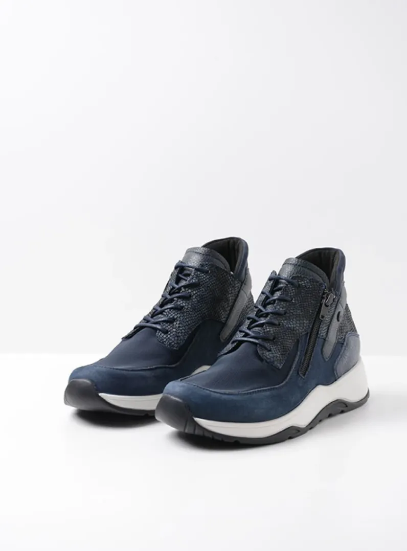 DAMES Wolky Hoge Veterschoenen|Wandelschoenen<Crown S2F - blauw stretchleer