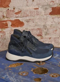 DAMES Wolky Hoge Veterschoenen|Wandelschoenen<Crown S2F - blauw stretchleer