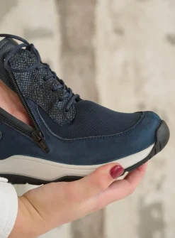 DAMES Wolky Hoge Veterschoenen|Wandelschoenen<Crown S2F - blauw stretchleer