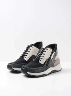 DAMES Wolky Hoge Veterschoenen|Wandelschoenen<Crown S2F - zwart/gebroken wit stretchleer