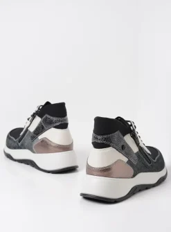 DAMES Wolky Hoge Veterschoenen|Wandelschoenen<Crown S2F - zwart/gebroken wit stretchleer