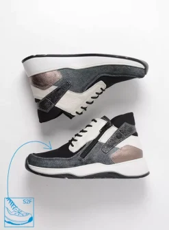 DAMES Wolky Hoge Veterschoenen|Wandelschoenen<Crown S2F - zwart/gebroken wit stretchleer