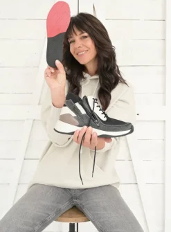 DAMES Wolky Hoge Veterschoenen|Wandelschoenen<Crown S2F - zwart/gebroken wit stretchleer