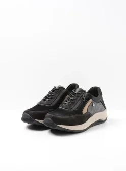 DAMES Wolky Lage Veterschoenen|Wandelschoenen<Cupar - zwart combi leer