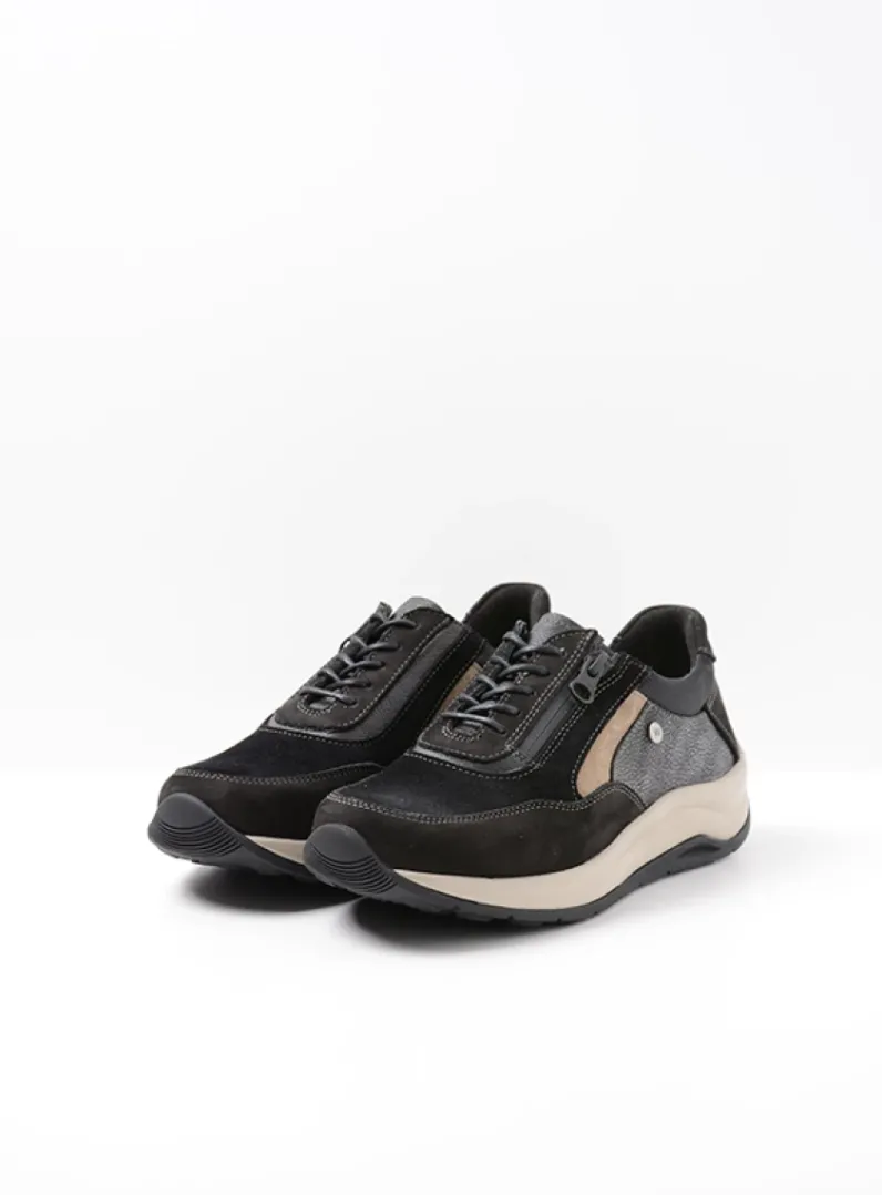 DAMES Wolky Lage Veterschoenen|Wandelschoenen<Cupar - zwart combi leer
