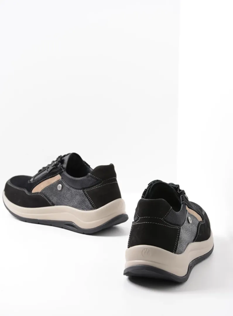 DAMES Wolky Lage Veterschoenen|Wandelschoenen<Cupar - zwart combi leer