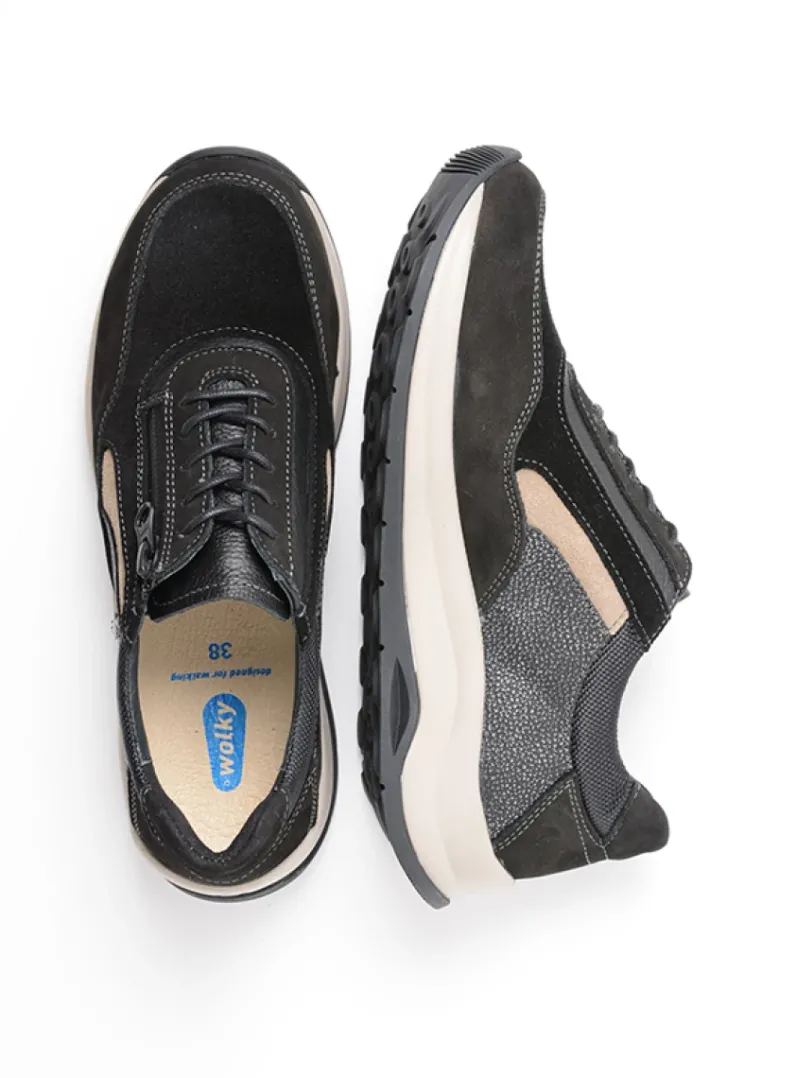 DAMES Wolky Lage Veterschoenen|Wandelschoenen<Cupar - zwart combi leer