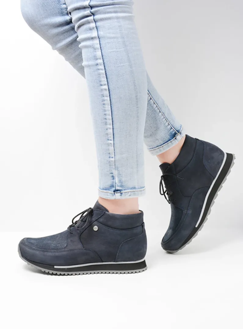 DAMES Wolky Hoge Veterschoenen|Wandelschoenen<e-Boot - blauw stretch nubuck