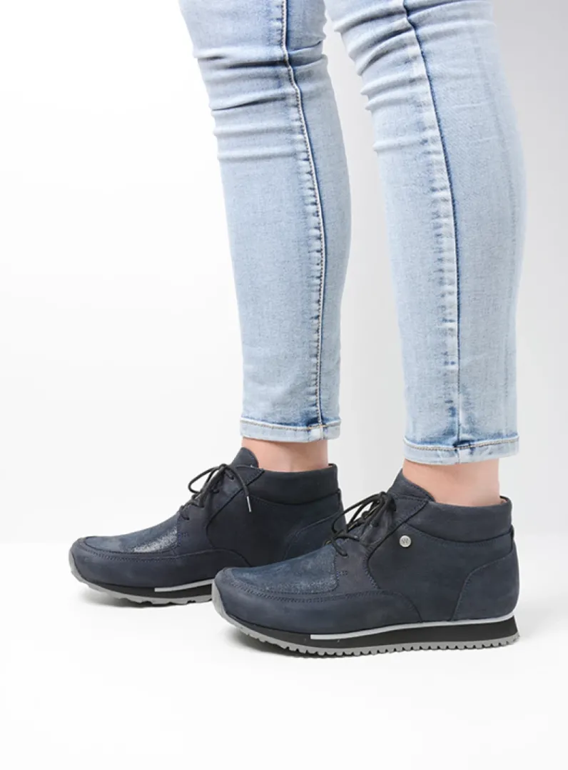 DAMES Wolky Hoge Veterschoenen|Wandelschoenen<e-Boot - blauw stretch nubuck
