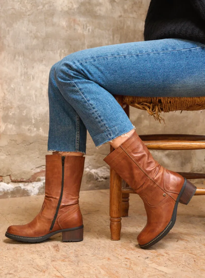 DAMES Wolky Halfhoge Laarzen|Herfst/Winter<Edmonton - cognac leer