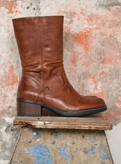 DAMES Wolky Halfhoge Laarzen|Herfst/Winter<Edmonton - cognac leer