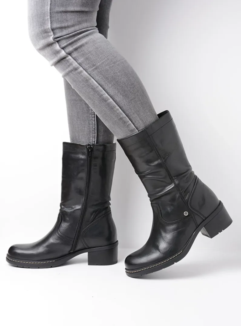 DAMES Wolky Halfhoge Laarzen|Herfst/Winter<Edmonton - zwart gepoetst leer