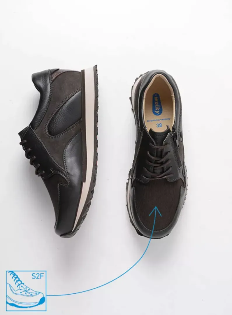 DAMES Wolky Lage Veterschoenen|Wandelschoenen<e-Go S2F - asfalt combi stretch leer