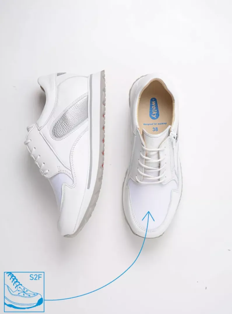 DAMES Wolky Lage Veterschoenen|Wandelschoenen<e-Go S2F - wit/zilver stretchleer