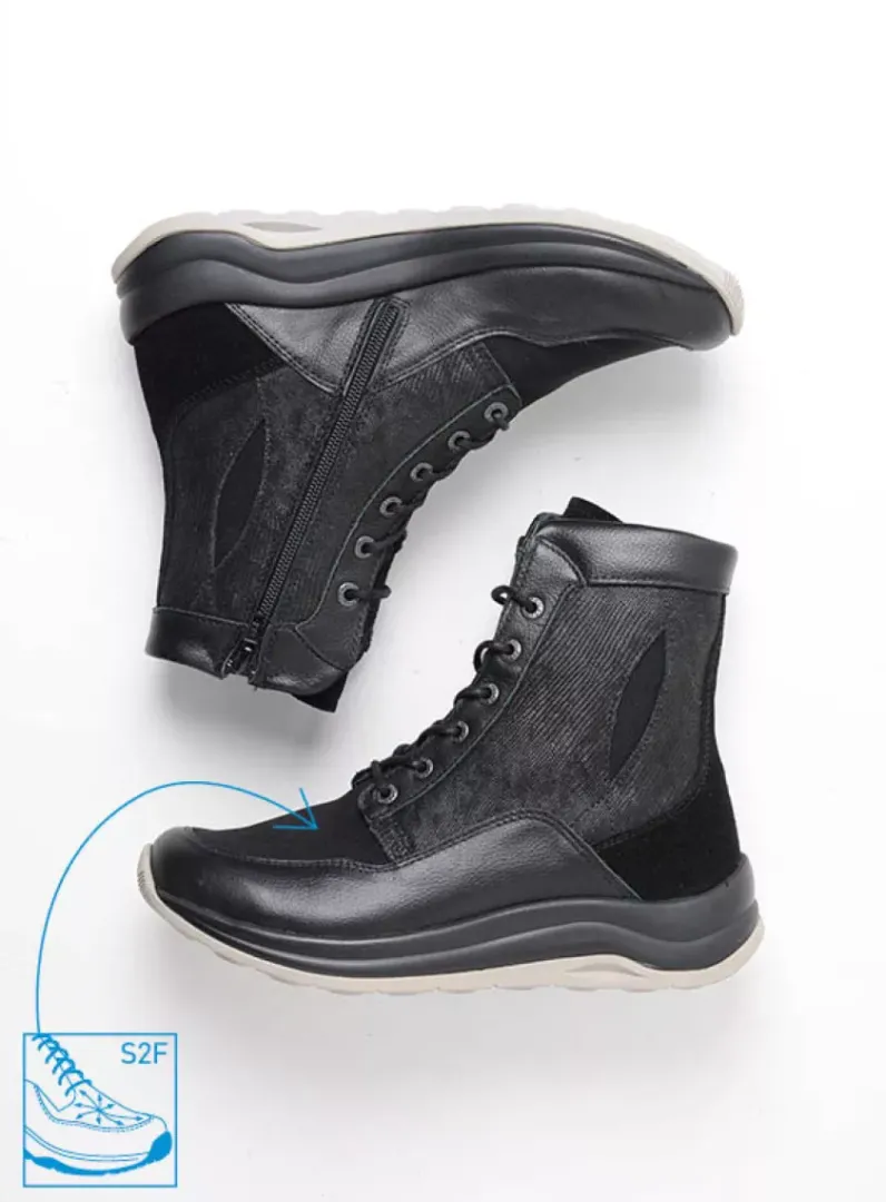 DAMES Wolky Hoge Veterschoenen|Veterlaarzen<Ellon S2F - zwart combi stretchleer