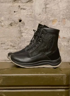 DAMES Wolky Hoge Veterschoenen|Veterlaarzen<Ellon S2F - zwart combi stretchleer