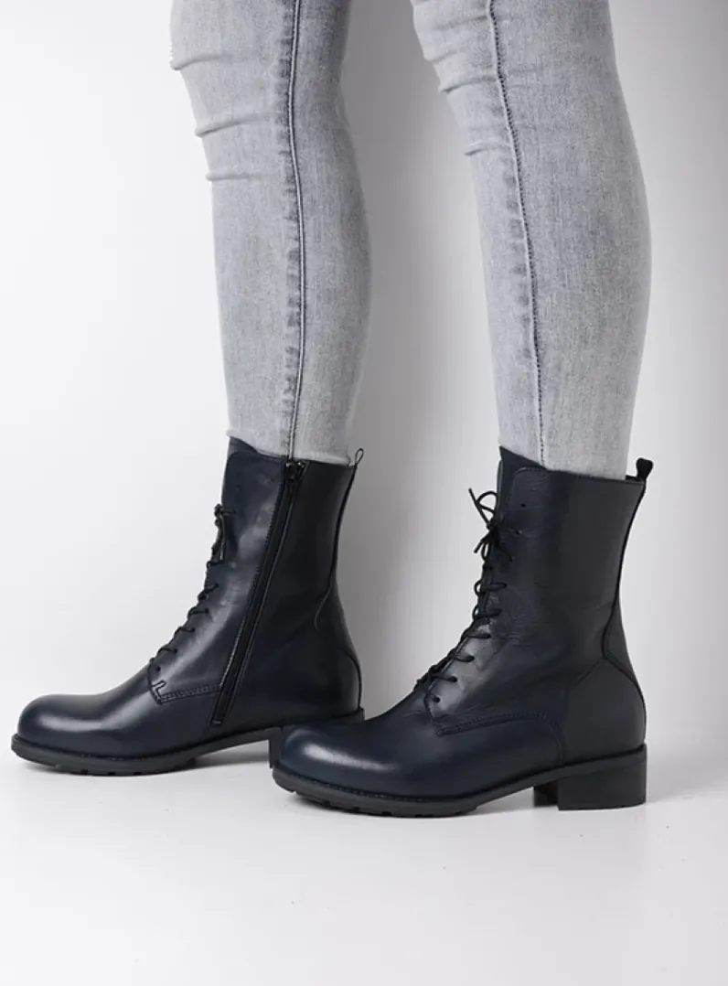 DAMES Wolky Veterlaarzen|Halfhoge Laarzen<Emery HV - blauw leer