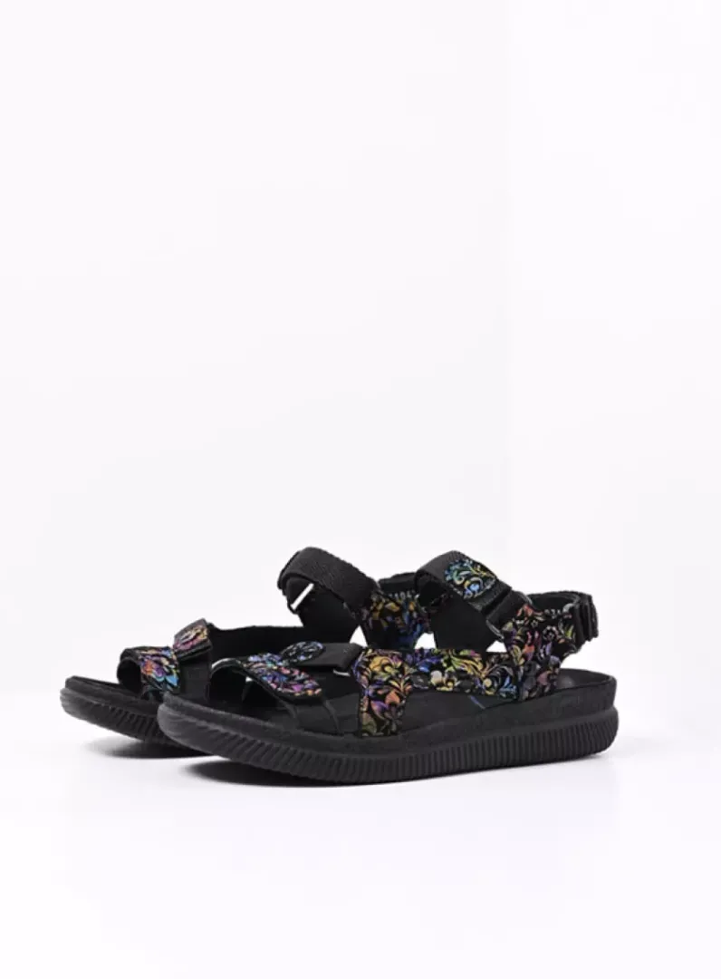 DAMES Wolky Sandalen<Energy Lady - zwart/multi flower nubuck
