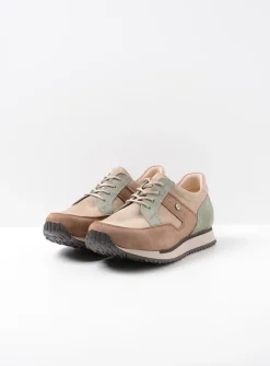 DAMES Wolky Lage Veterschoenen|Wandelschoenen<e-Walk - taupe grijsgroen combi leer