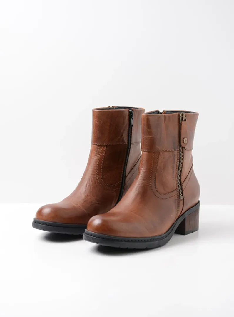 DAMES Wolky Halfhoge Laarzen|Enkellaarsjes<Fairview XW - cognac leer