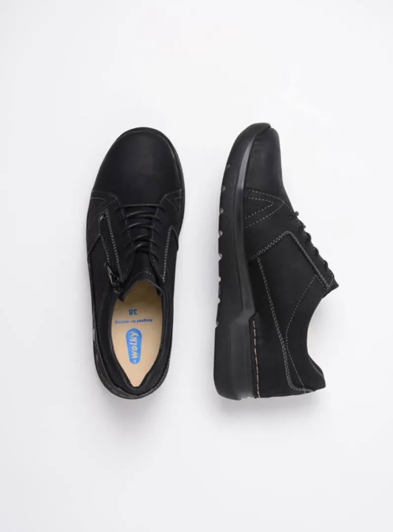 DAMES Wolky Lage Veterschoenen|Wandelschoenen<Feltwell - zwart nubuck