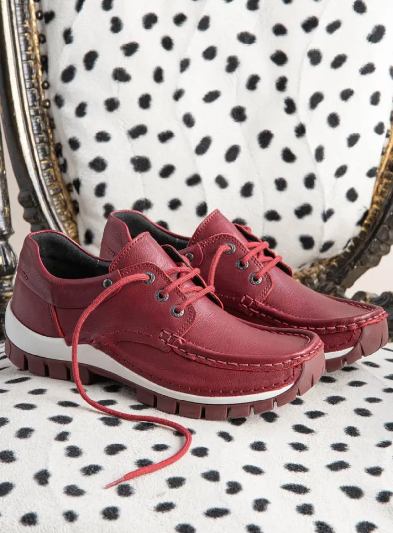 DAMES Wolky Lage Veterschoenen|Herfst/Winter<Fly - donkerrood leer