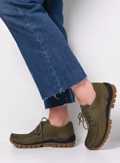 DAMES Wolky Lage Veterschoenen|Herfst/Winter<Fly - pesto groen nubuck
